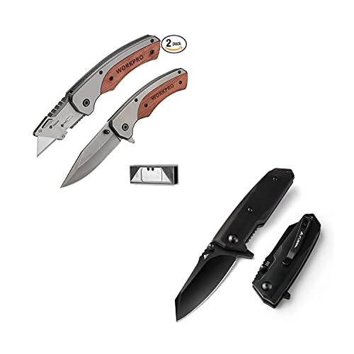 Workpro Folding Utility Knife & Edc Pocket Knife + Flissa Pocket Folding Knife, 2-3/4" D2 Steel Blade #TOP29
