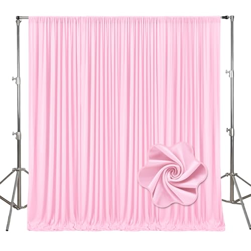 Image of 10ft x 10ft Light Pink Backdrop Curtains for Parties, Polyester Fabric Backdrop Drapes with Rod Pockets for Weddings, Birthday, Photography, Mother's Day, Graduation Party Background Curtain, 2 Panels