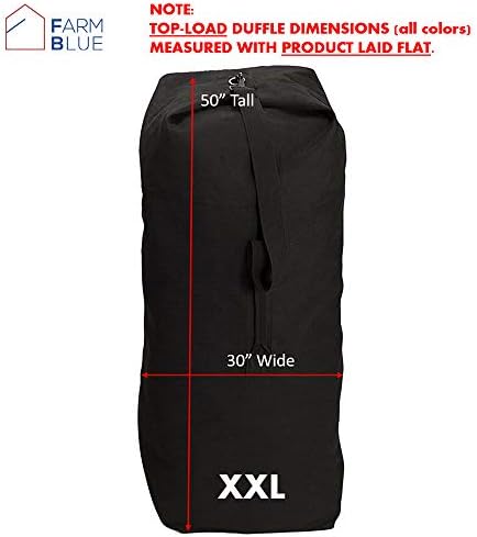 Farm Blue Top Load Duffle Bag - XX Large Military Duffel Bags - Heavy Duty Army Grade Cotton Canvas Duffle Bags For Men Women & Students - XXL Top Loading Tactical Gear Sack (Black, XX-Large) 30"x50" 2 Farm Blue Top Load Duffle Bag - XX Large Military Duffel Bags - Heavy Duty Army Grade Cotton Canvas Duffle Bags For Men Women & Students - XXL Top Loading Tactical Gear Sack (Black, XX-Large) 30"x50"