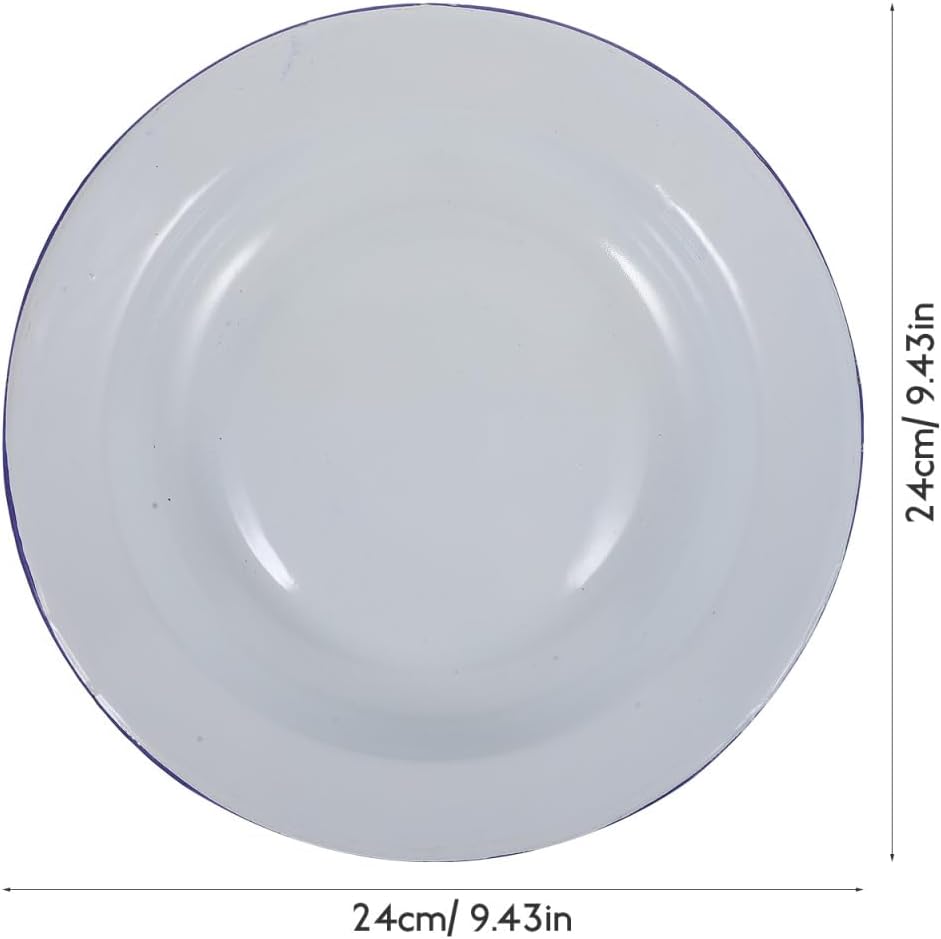 PRETYZOOM Enamel Plate 9.44 Inch Round Vintage Enamelware Dish for Snacks and Condiments Kitchen Plate Ideal for Family Gatherings and Entertaining