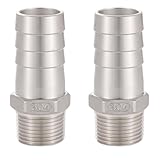 Ceaeso 304 Stainless Steel 1' Hose Barb x 3/4' NPT Male Thread，lead-free，For connecting 1-inch bore air/water/oil hoses, 2 per pack