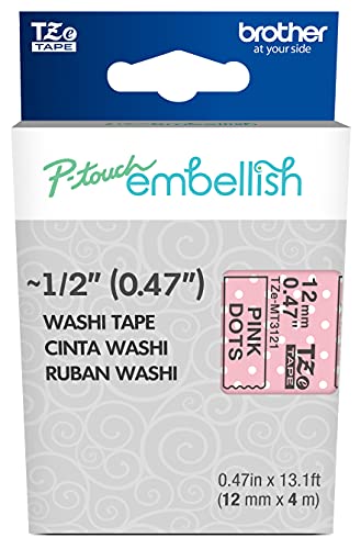 Image of Brother P-Touch Embellish Black Print on Pink Dots Washi Tape TZeMT3121 - ~~ inch Wide x 13.1' Long for use with P-Touch Embellish Ribbon & Tape Printer
