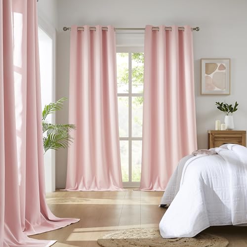 Image of IVAZA Living Room Bedroom Room Darkening Thermal Insulated Polyester Solid Blackout Curtain Noise Reducation Long Door Curtain 9 feet Set of 2(Peach)