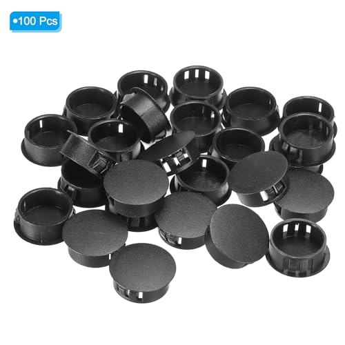 Image of PATIKIL Hole Plugs Plastic, 100 Pcs 25mm(1 inch) Screw Bumper Hole Plug Flush Snap Type Round Hole Cover Caps for Round Holes Cabinet Furniture Kitchen, Black