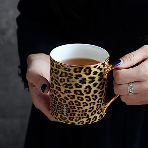 YBK Tech Kaffeetasse aus Knochenporzellan, Teetasse, Kaffeetasse für Zuhause, Küche, Büro (Leopardenmuster)