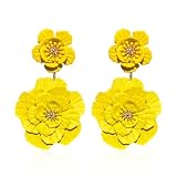 QIAOLEHUI Bohemian Daisy Flower Matte Floral Petal Drop Dangle Earrings Layered Tiered for Women Boho Wedding Jewelry (Yellow)