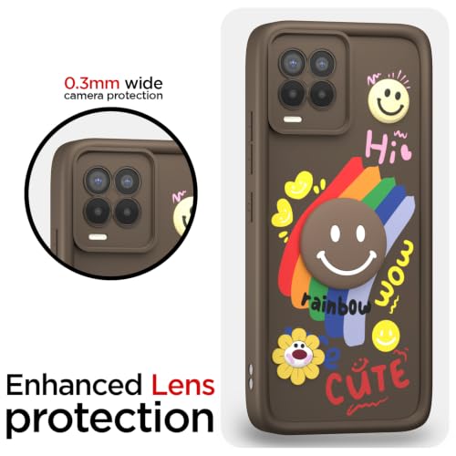 Image of Pikkme Back Cover for Realme 8 4G / 8 Pro | Soft Silicone| Cute Rainbow Smile & 3D Cartoon Flower Design | Shockproof Raised Camera Protection Bumper Case (Brown)