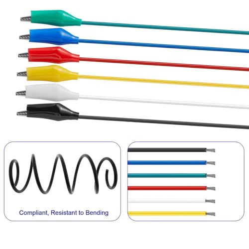 Image of 24 PCS Alligator Clips Insulated Metal, 19.68 inch inch /50CM Crocodile Clips Electrical with Wires, 6 Colors Alligator Clips for Crafts, Electrical Testing, Circuit Connection, Experiment