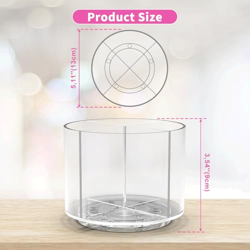 Image of Wawocs Small Pencil Organizer for Desk Acrylic 4 Compartments, Tiny Rotating Art Supply Organizer Kids, Spinning Round Marker Small Clear Desktop Caddy Swivel Office Pen Pencil Holder