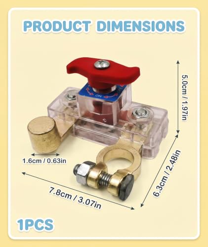 Image of 1-Piece Battery Cut Off Switch, Transparent PC Shell Car Battery Disconnect Switch with Copper-Plated Contacts for Vehicle Maintenance