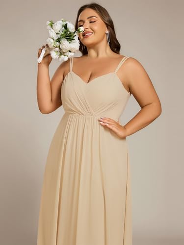 Image of Ever-Pretty Women's Pleated Backless Applique V Neck A Line Chiffon Sleeveless Plus Size Bridesmaid Dresses 01692-DA