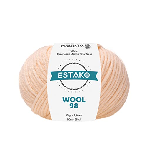 Estako Wool 98 . 100 % Superwash Merino Wool Medium Worsted Weight Soft Knitting And Crochet Yarn 1.76 Oz (50Gr) 98 Yds (90 M) (6351-Peach Puff) #TOP26