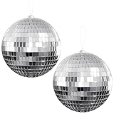 Youdepot Disco Ball 4" Inch 2-Pack,Silver Hanging Ball with Attached String for Ring,Reflects Light,Fun Party Home Bands Decorations,Party Favor.