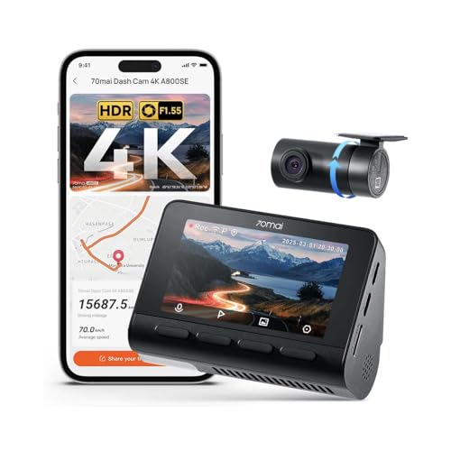 70mai A800SE-1 Câmera Veicular 4K+1080P Frontal e Traseira com STARVIS, Dash Cam com WiFi 5GHz & GPS Integrado, Visão Noturna, ADAS, Tela IPS 3'', Modo Estacionamento 24H(Sem Cartão SD)