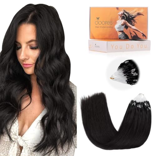 DOORES Microlink Hair Extensions Human Hair Natural Black 18 Inch 50g/50s Straight Micro Loop Extensions Remy