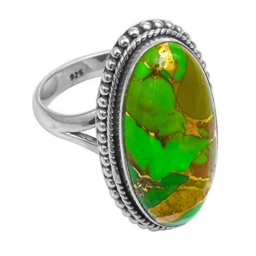 Bague en argent sterling 925 véritable et turquoise verte de joaillerie