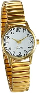 JewelryWe Women's Ultra Thin Easy Reader Watch with Elastic Strap, Golden/Silver Watch