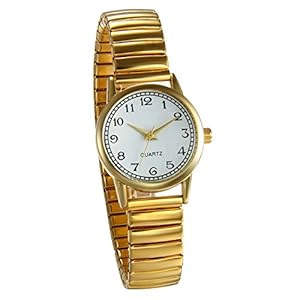 JewelryWe Damen Armbanduhr, Elegant Analog Quarz Uhr mit Digital Zifferblatt und Elastisch Legierung Armband Gold/Silber