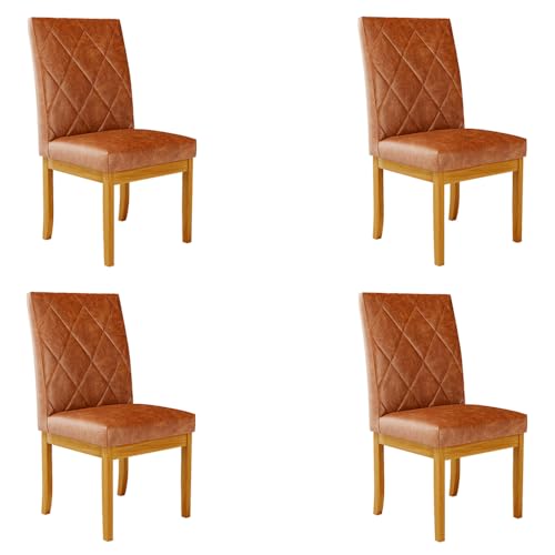 Kit 4 Cadeiras de Sala de Jantar Estofadas Gomes Madeira Maciça PU Marrom G78 - Gran Belo