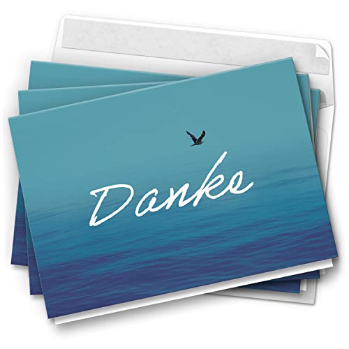 10 Dankeskarten mit Umschlag - Motiv Vogel über Meer - moderne Klappkarten Danksagungen, Danke sagen, bedanken, Dankeschön Karten