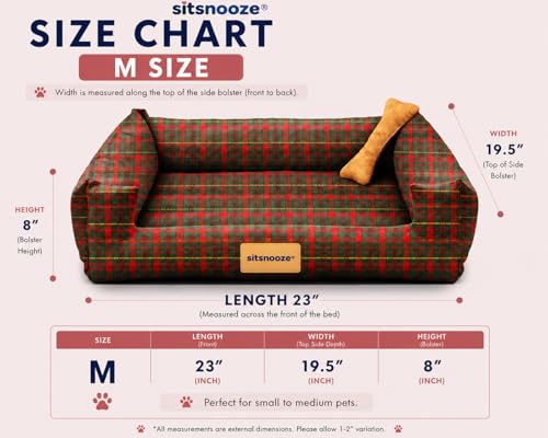 Image of SITSNOOZE Medium Dog Bed (5 to 10kg) for Beagle, Pug, French Bulldog - Extra Soft Washable Lounger Cushion, Orthopedic Mattress, Waterproof Anti-Slip Base Luxury Cotton Pet Bed (Print 7, M)