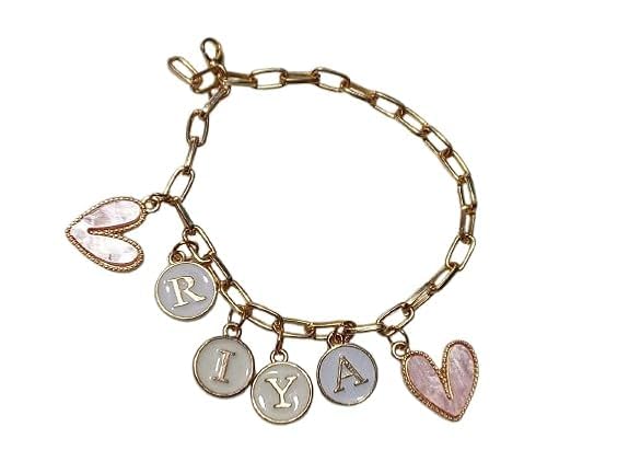 Personalized Charm Name Bracelet | Gold Plated Metal Chain with Enamel Charms | Customized Bracelet for Women & Girls | Elegant Gift for Birthdays, Anniversaries, Festive Occasions