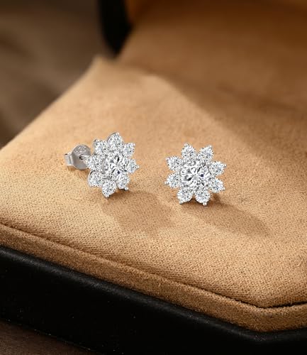 D Color Flower Moissanite Stud Earrings,S925 Sterling Silver With 18K White Gold Plated,Moissanite Jewelry Gifts For Women And Men4