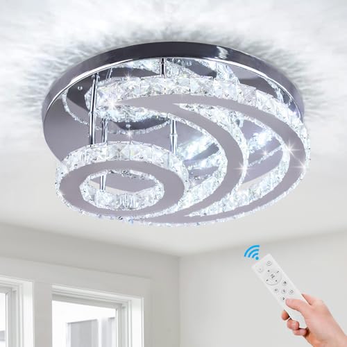Cxgleaming CX-MC013-KB 15.7 Inch Modern Crystal Chandelier Dimmable Ceiling Light Fixture Moon Shape Led Flush Mount Chandeliers cover