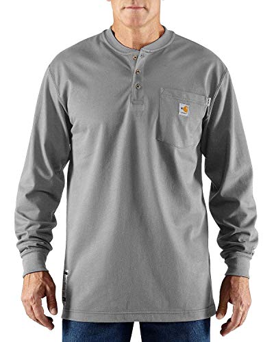 Carhartt Men's Big & Tall Flame Resistant Force Cotton Long Sleeve Henley,Light Gray,XX-Large Tall