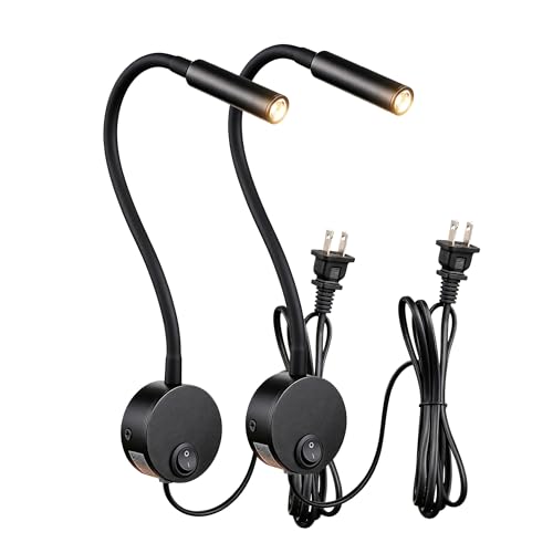Image of 2-Pack Wall Mounted LED Reading Lamp Wide Voltage Focused 25 Spotlight for Marine Boat Yacht Interior Lighting Hotel Suite Hospital paitent Room Bedside Sconce 4.92ft Cord (Matte Black)