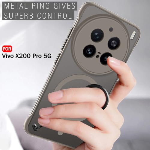 Image of TheGiftKart Hybrid Ultimate Slim Back Case Cover for Vivo X200 Pro 5G Compatible with MagSafe | Frosted Matte Translucent Hard Back Case Cover for Vivo X200 Pro 5G (PC & TPU, Grey Sides)