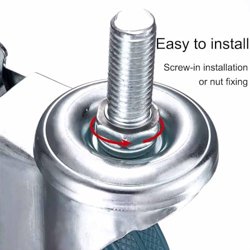 Ruote piroettanti industriali da 2,5/3 Pollici silenziose con Filettatura M12, bloccabili e Resistenti all'Usura, perfette per carrelli Multiuso e scarpiere, Set da 4 Pezzi.