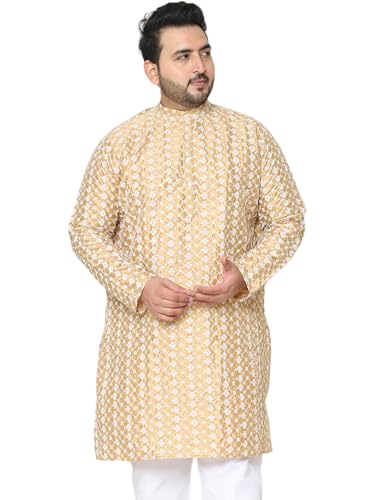 Sojanya Plus (Since 1958) Men's Silk Blend Dark Gold Embroidered Only Long Kurta