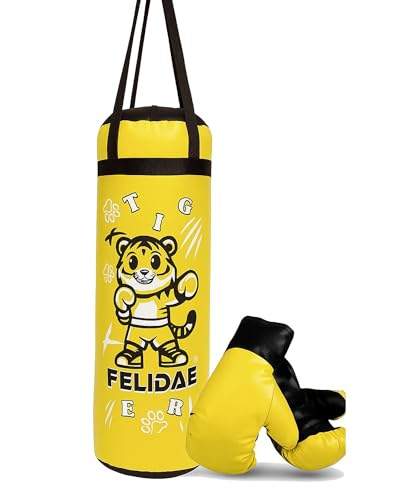 Image of FELIDAE Kids Set for Age (7-13 Years) Pack of 4 Boxing Kit | Punching Bag for Karate | Bounce-Back Martial Arts Bag for Boys & Girls to Build Skills Boxing Kids Set (Yellow Black)