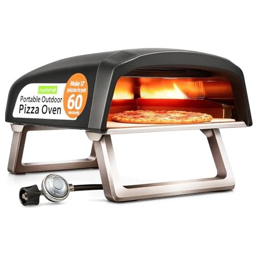 NutriChef Portable Outdoor Gas Pizza Oven - Includes Foldable Feet, Adjustable Heat Control Dial, Burner, Stone & Regulator Hose - Cooks 12" Pizza in 60 Seconds - 25.24'' x 16.14'' x 12.40'' IN