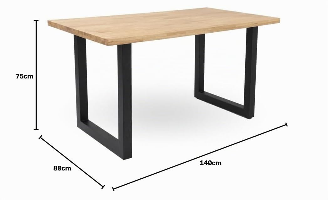Home Heavenly® Mesa de Comedor, salón, Industrial Barcelona, Mesa de diseño Moderno y Robusto, Tablero en Listones de Madera con Acabado Recto Patas a Forma de U 140X80 cm