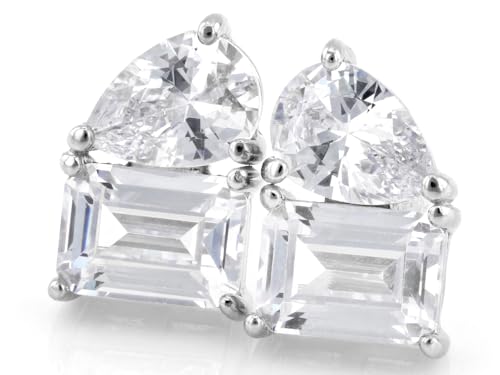 White Cubic Zirconia Stud Earrings for Women – 6.04 CTTW Round Cut – Rhodium Over Sterling Silver, Classic Diamond-Look Studs – Fine Jewelry Gift for Birthday, Anniversary or Holiday3