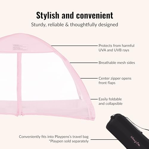 Image of Dream On Me Ziggy Canopy - Pink, Compatible with Ziggy Square Playpen, UV, Rain & Bug Protection, Foldable & Travel-Friendly