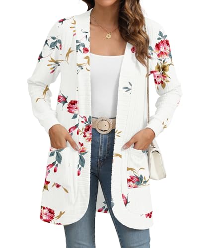 Image of YSYOKOW Cardigan Sweaters for Women Long Sleeve Open Front with Pockets | Long Cardigans for Women Lightweight Soft Casual Dressy Loose Fit Cardigan Sweater with Pockets for Work and Office