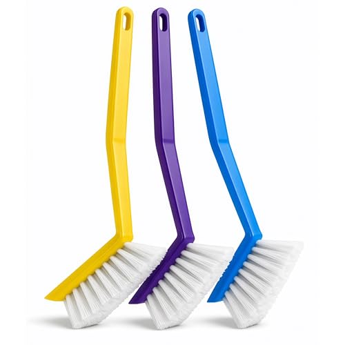 Washing Up Brushes Pack Of 3 | Removes Burnt Food & Grease Easily | Non Slip Grip Built In Scraper & Hanging Hole | Ideal For Cleaning Dishes Pans Roasting Trays & Kitchen Use