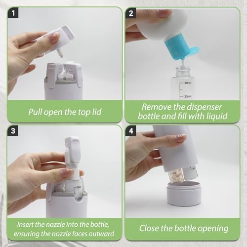 4 in 1 Travel Dispenser Bottle with Cleaning Brush,4 Pack 30ml Leak Proof Refillable Travel Size Toiletries Containers for Shampoo Conditioner,Portable Travel Bottles Set for Vacation Camping & Gym - 3