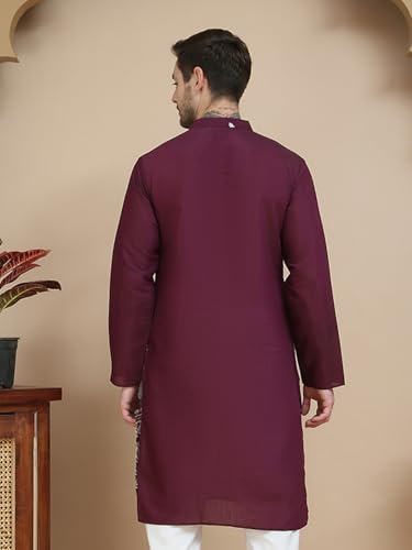 Image of Jompers Floral Embroidered and Sequins Kurtas (Wine, M)