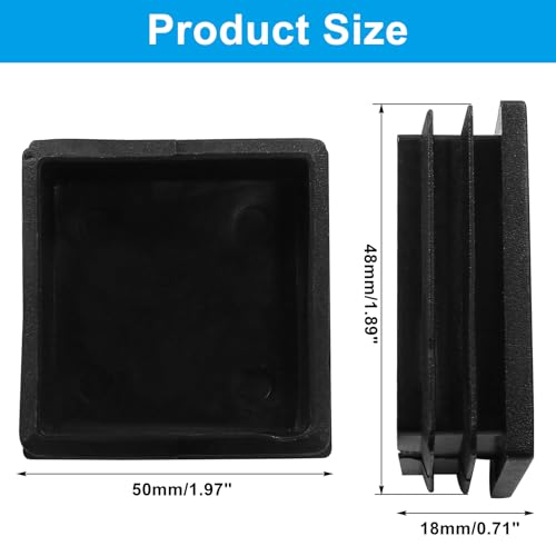 Image of Bonsicoky 4 Pack 2 inch Square Plastic Plugs, Black Tubing End Caps Plugs Insert for Square Tube and Furniture Legs