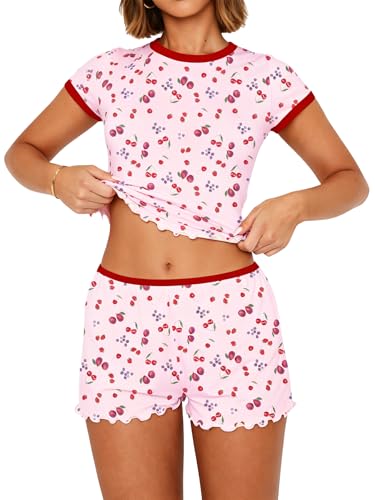 Image of Dressmine Cute Pjs Pajama Sets for Women Sexy 2 Piece Spring Pajamas Lounge Sleep Set Long Sleeve Shorts Sleepwear