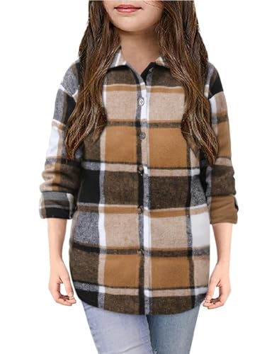 Girls Plaid Button Down Shirts Western Shirts Kids Long Sleeve Casual Collared Blouses 3-14Y2
