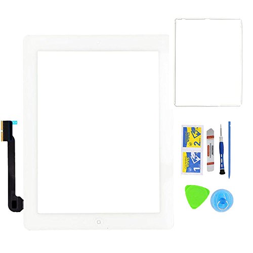 Monkey New White Digitizer Touch Screen Front Glass Assembly for iPad 3 - Includes Home Button + Pre-Installed Adhesive with Tools kit for iPad 3 3rd Gen Touch