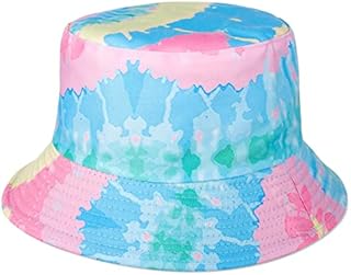Bucket Hats Women Fisherman Bucket Hats Cotton Sun Hats Cap Double-Side Bucket Hats Tie Dye Beach Sun Cap for Outdoor Activities Travelling Multicoloured
