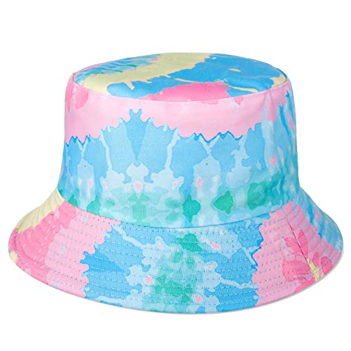 Bucket Hats Women Fisherman Bucket Hats Cotton Sun Hats Cap Double-Side Bucket Hats Tie Dye Beach Sun Cap for Outdoor Activities Travelling Multicoloured