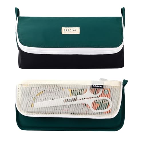 Image of iSuperb Pencil Case Large Capacity Pencil Pouch Bilateral Pen Bag Travel Bag Make Up Organizer with Zipper (Green)