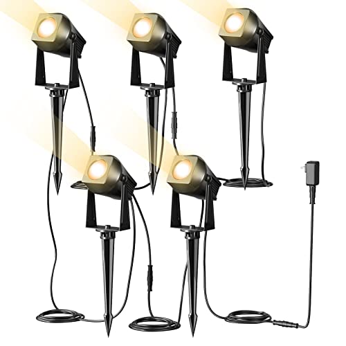 Fmart Led Landscape Lights 3Wx5 Outdoor Landscape Spotlights, Landscape Lighting Cob Waterproof Garden Pathway Lights Walls Trees Flags Spotlights With Spike Stand, 2700K Warm White, 5Pack, Ul Plug #TOP2